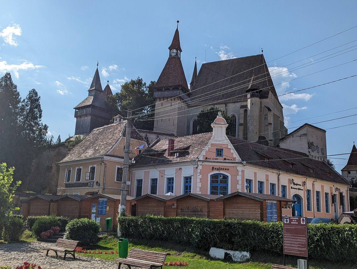 The fortified Lutheran church at Biertan behind its defensive walls